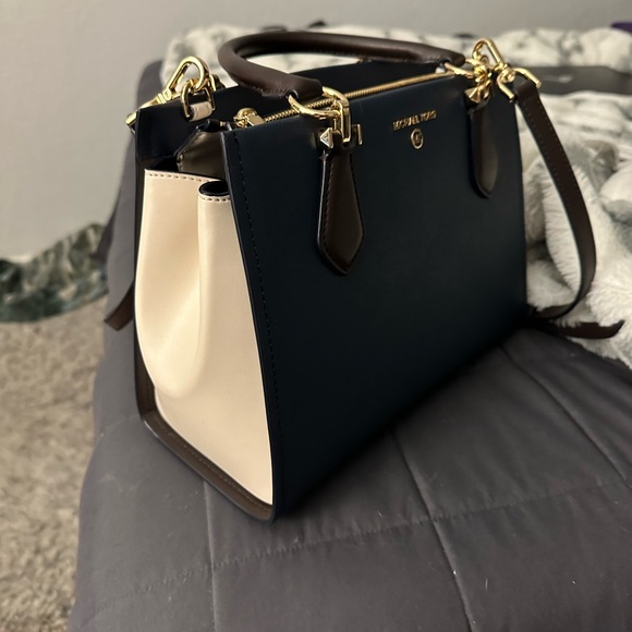 Michael Kors Handbags - Michael Kors Dark Blue and Cream Satchel